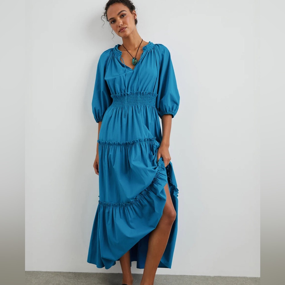 RAILS Blue Maxi Dress with Ruffles and Three-quarter sleeves